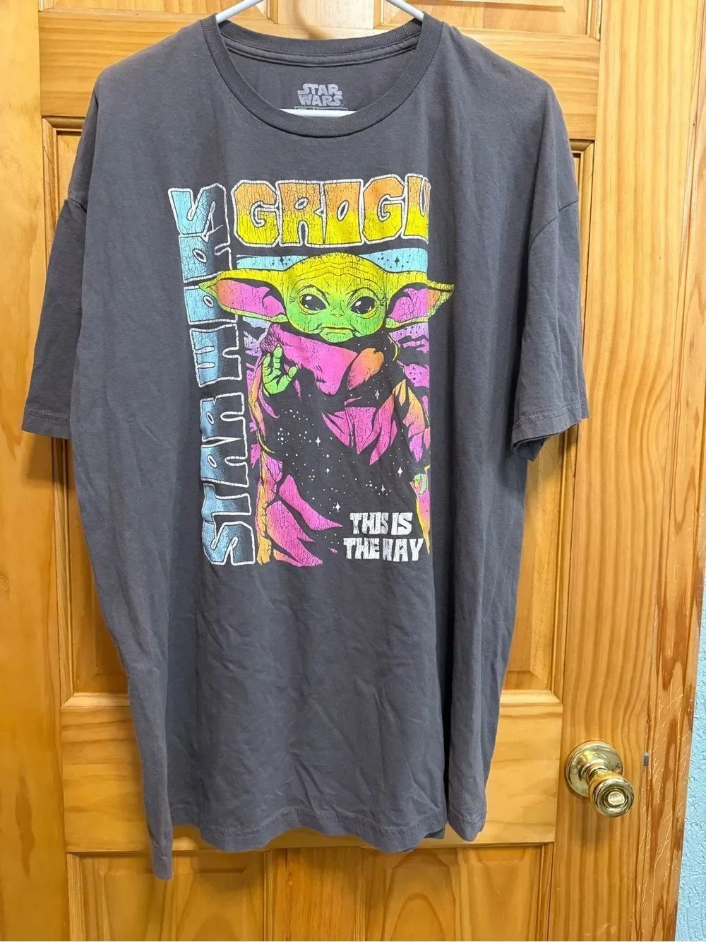 Star Wars Grogu Neon Graphic Tee - Gray with neon colors size 2x
